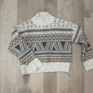 Marled Women's Patterned Crewneck Sweater - Cream, Gray, and Brown